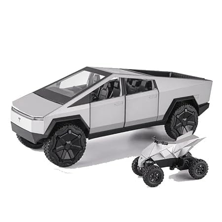 Tesla Cybertruck Model Toy with ATV, Die-Cast Scale Model, Silver